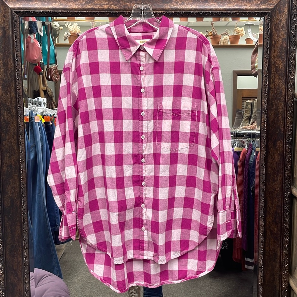 Anthropologie Maeve the Bennett button Down shirt in pink combo plaid SZ M